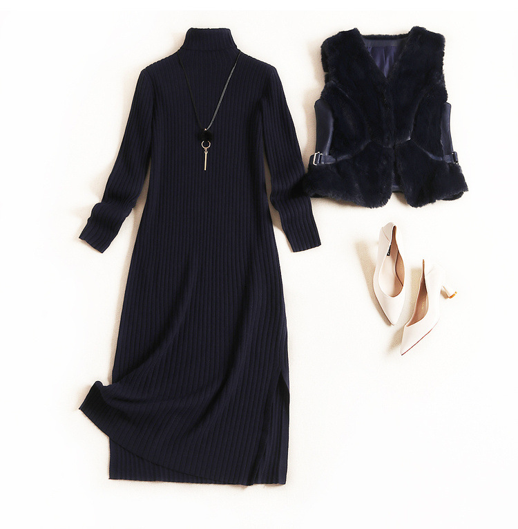 Temperament Winter Long Faux Fur Vest Fashion Women Suit Skirt - Black